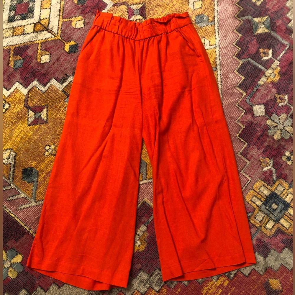 Loft Bright Coral Linen Blend Pants Like New Worn Once